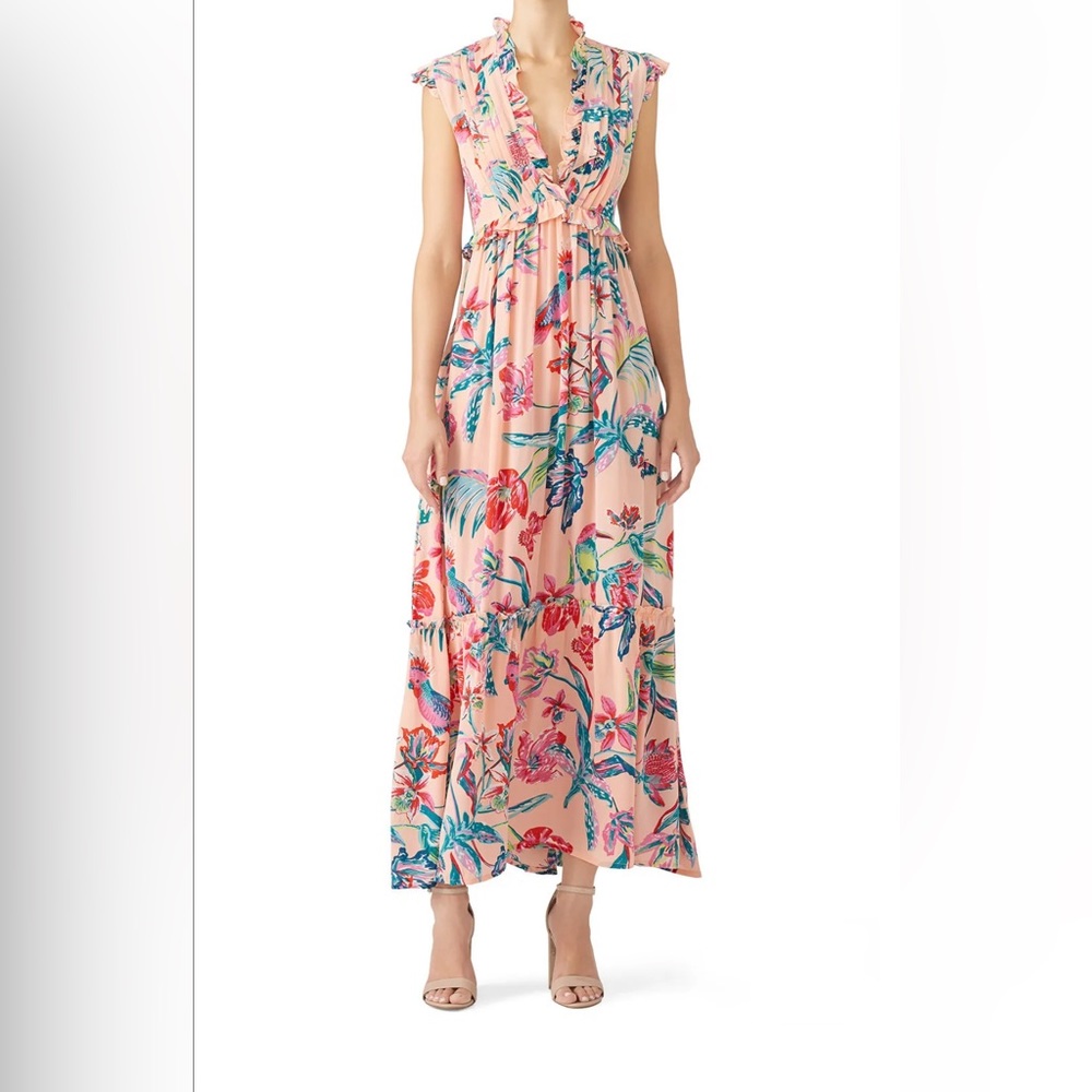 EUC Tuckernuck Banjanan Constance Maxi Dress M Anthropologie Tropical Bird Palm